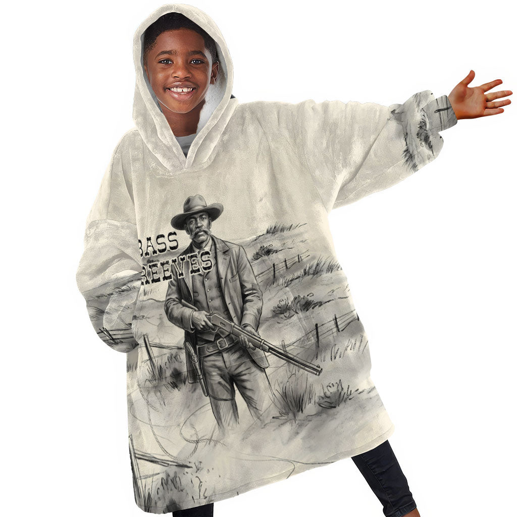 Bass Reeves Lawman Western Marshal Kid Wearable Blanket Hoodie Vintage Charcoal Sketch Indomitable Black Cowboy Legend
