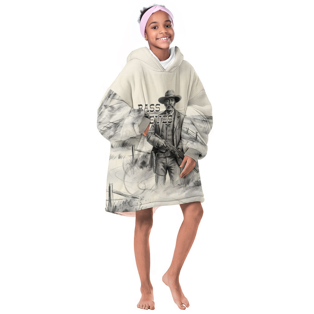 Bass Reeves Lawman Western Marshal Kid Wearable Blanket Hoodie Vintage Charcoal Sketch Indomitable Black Cowboy Legend