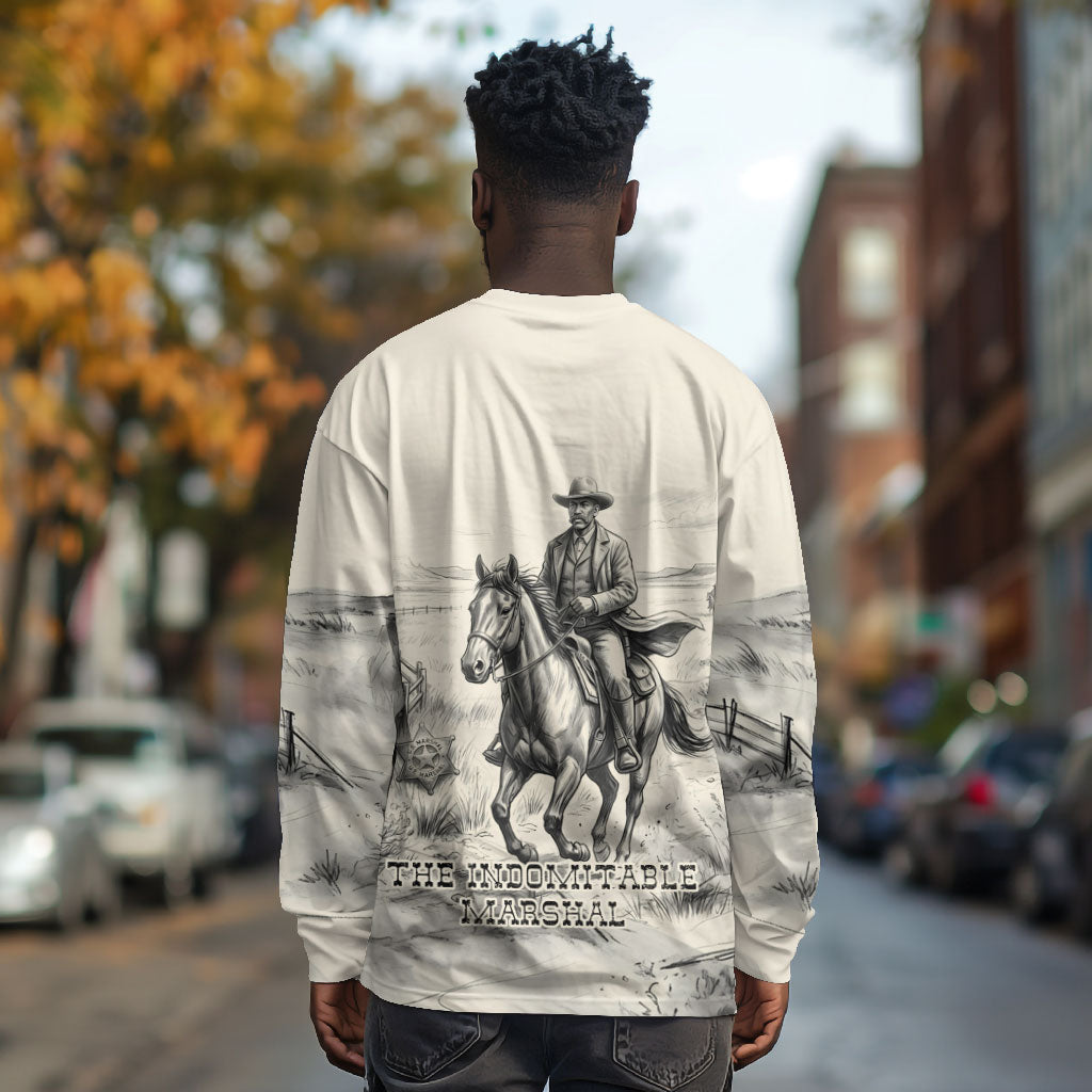 Bass Reeves Lawman Western Marshal Long Sleeve Shirt Vintage Charcoal Sketch Indomitable Black Cowboy Legend