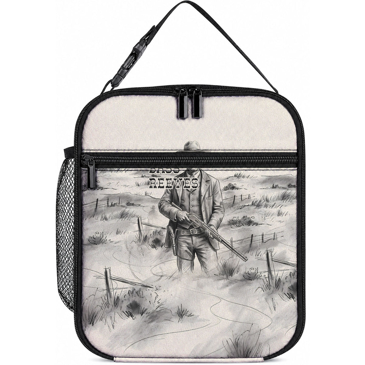 Bass Reeves Lawman Western Marshal Lunch Bag Vintage Charcoal Sketch Indomitable Black Cowboy Legend