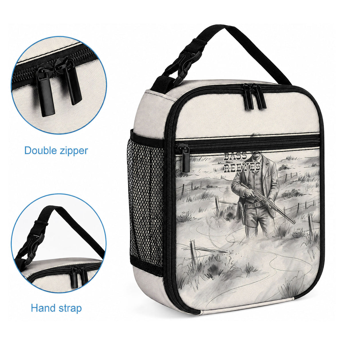 Bass Reeves Lawman Western Marshal Lunch Bag Vintage Charcoal Sketch Indomitable Black Cowboy Legend