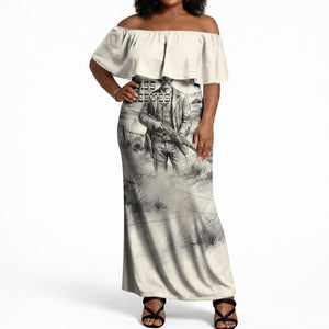 Bass Reeves Lawman Western Marshal Off Shoulder Maxi Dress Vintage Charcoal Sketch Indomitable Black Cowboy Legend