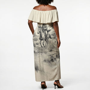 Bass Reeves Lawman Western Marshal Off Shoulder Maxi Dress Vintage Charcoal Sketch Indomitable Black Cowboy Legend