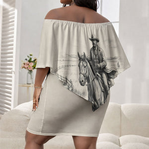 Bass Reeves Lawman Western Marshal Off Shoulder Short Dress Vintage Charcoal Sketch Indomitable Black Cowboy Legend
