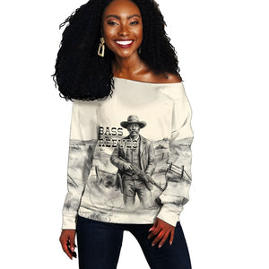 Bass Reeves Lawman Western Marshal Off Shoulder Sweater Vintage Charcoal Sketch Indomitable Black Cowboy Legend