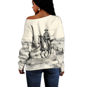 Bass Reeves Lawman Western Marshal Off Shoulder Sweater Vintage Charcoal Sketch Indomitable Black Cowboy Legend