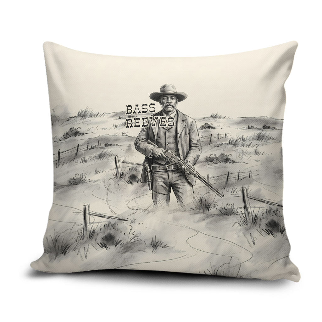 Bass Reeves Lawman Western Marshal Pillow Cover Vintage Charcoal Sketch Indomitable Black Cowboy Legend