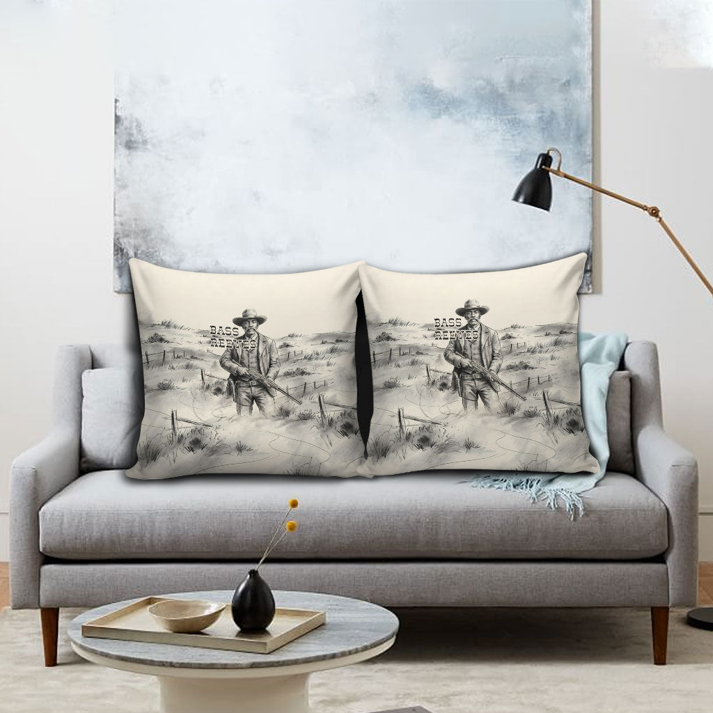 Bass Reeves Lawman Western Marshal Pillow Cover Vintage Charcoal Sketch Indomitable Black Cowboy Legend