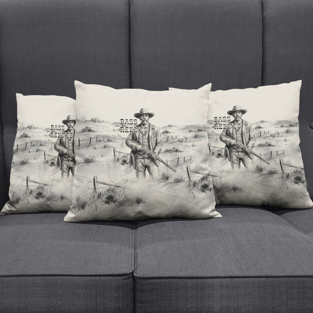 Bass Reeves Lawman Western Marshal Pillow Cover Vintage Charcoal Sketch Indomitable Black Cowboy Legend