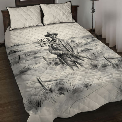 Bass Reeves Lawman Western Marshal Quilt Bed Set Vintage Charcoal Sketch Indomitable Black Cowboy Legend