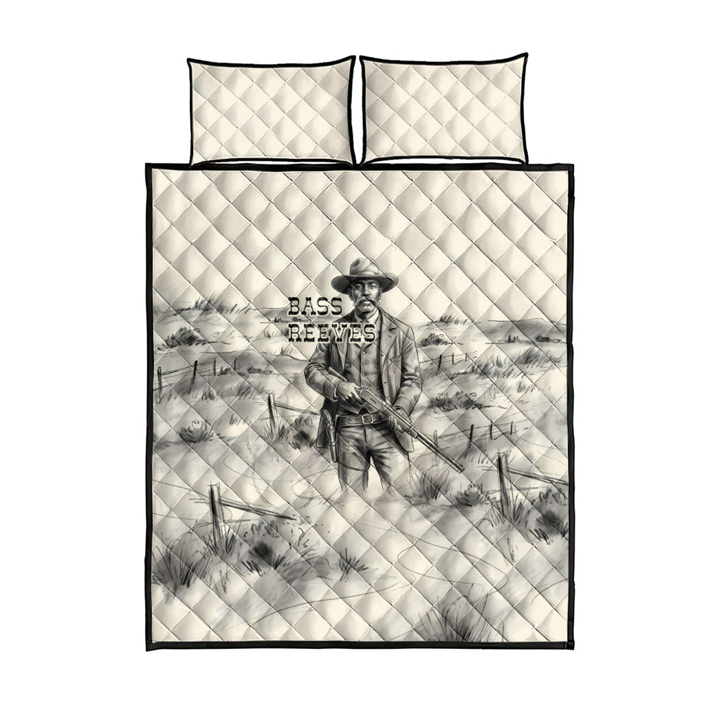 Bass Reeves Lawman Western Marshal Quilt Bed Set Vintage Charcoal Sketch Indomitable Black Cowboy Legend