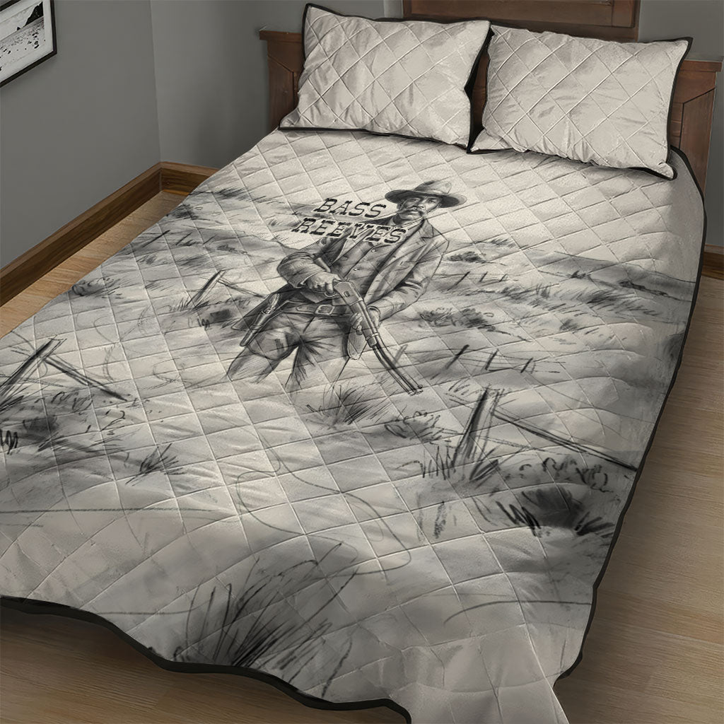 Bass Reeves Lawman Western Marshal Quilt Bed Set Vintage Charcoal Sketch Indomitable Black Cowboy Legend
