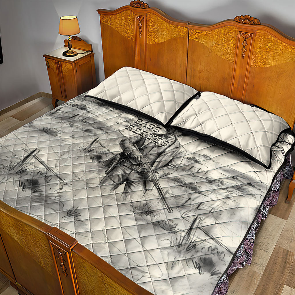 Bass Reeves Lawman Western Marshal Quilt Bed Set Vintage Charcoal Sketch Indomitable Black Cowboy Legend