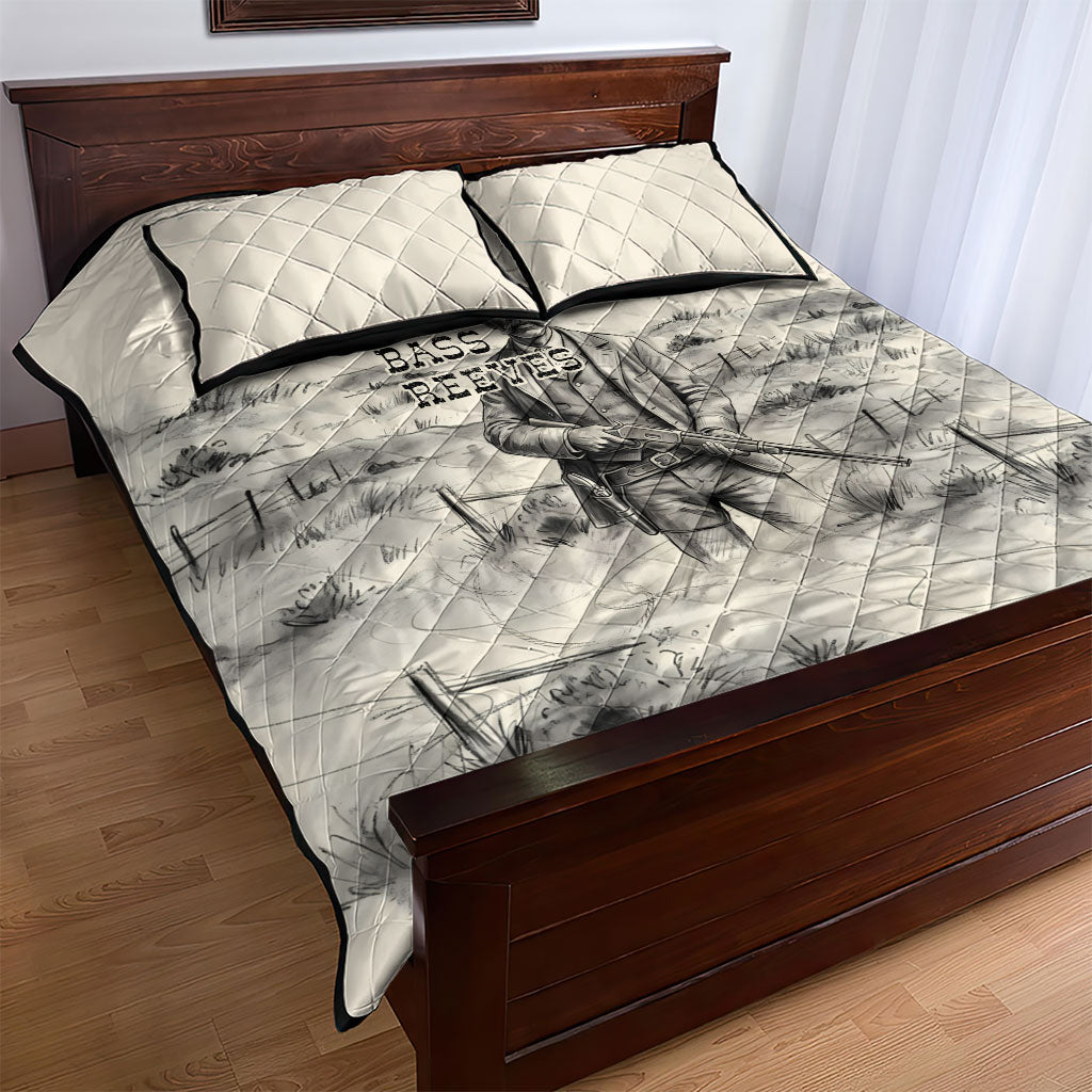 Bass Reeves Lawman Western Marshal Quilt Bed Set Vintage Charcoal Sketch Indomitable Black Cowboy Legend