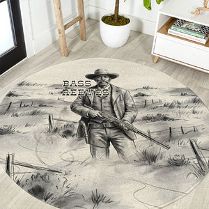 Bass Reeves Lawman Western Marshal Round Carpet Vintage Charcoal Sketch Indomitable Black Cowboy Legend