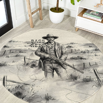 Bass Reeves Lawman Western Marshal Round Carpet Vintage Charcoal Sketch Indomitable Black Cowboy Legend
