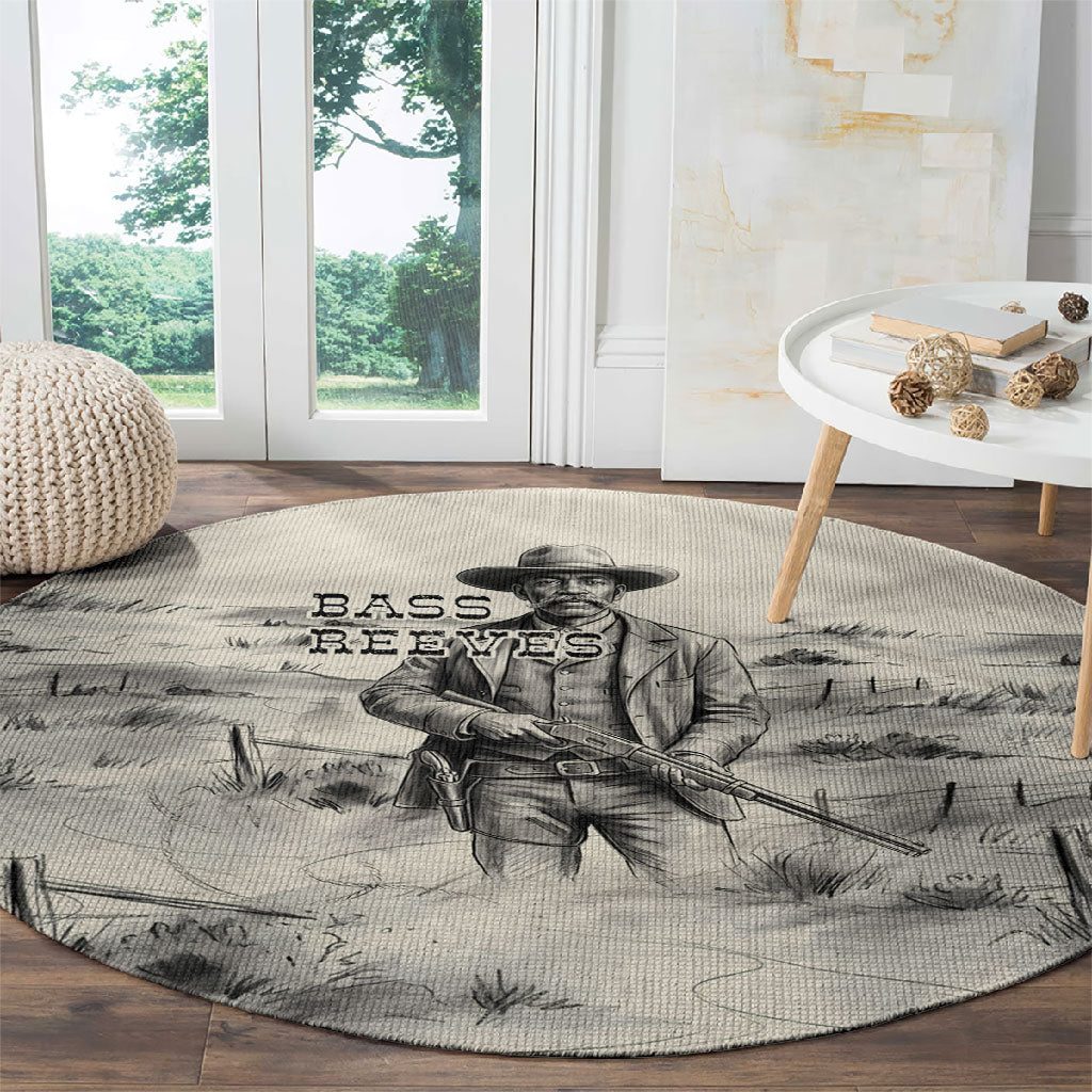 Bass Reeves Lawman Western Marshal Round Carpet Vintage Charcoal Sketch Indomitable Black Cowboy Legend