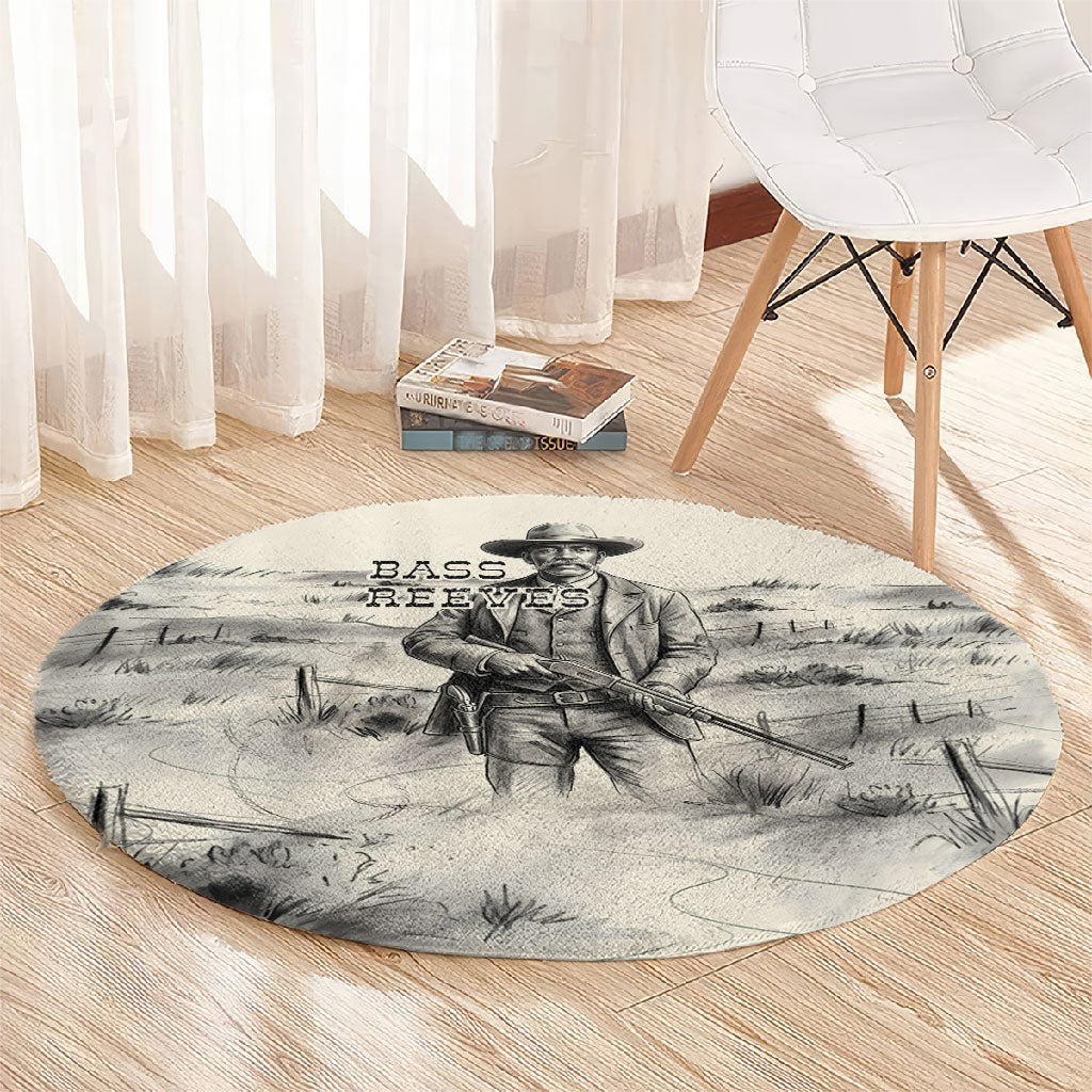 Bass Reeves Lawman Western Marshal Round Carpet Vintage Charcoal Sketch Indomitable Black Cowboy Legend