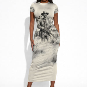 Bass Reeves Lawman Western Marshal Short Sleeve Bodycon Dress Vintage Charcoal Sketch Indomitable Black Cowboy Legend
