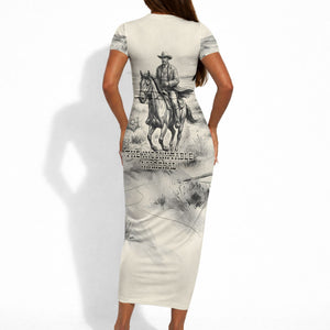 Bass Reeves Lawman Western Marshal Short Sleeve Bodycon Dress Vintage Charcoal Sketch Indomitable Black Cowboy Legend