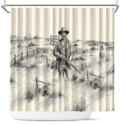 Bass Reeves Lawman Western Marshal Shower Curtain Vintage Charcoal Sketch Indomitable Black Cowboy Legend