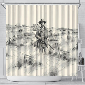Bass Reeves Lawman Western Marshal Shower Curtain Vintage Charcoal Sketch Indomitable Black Cowboy Legend