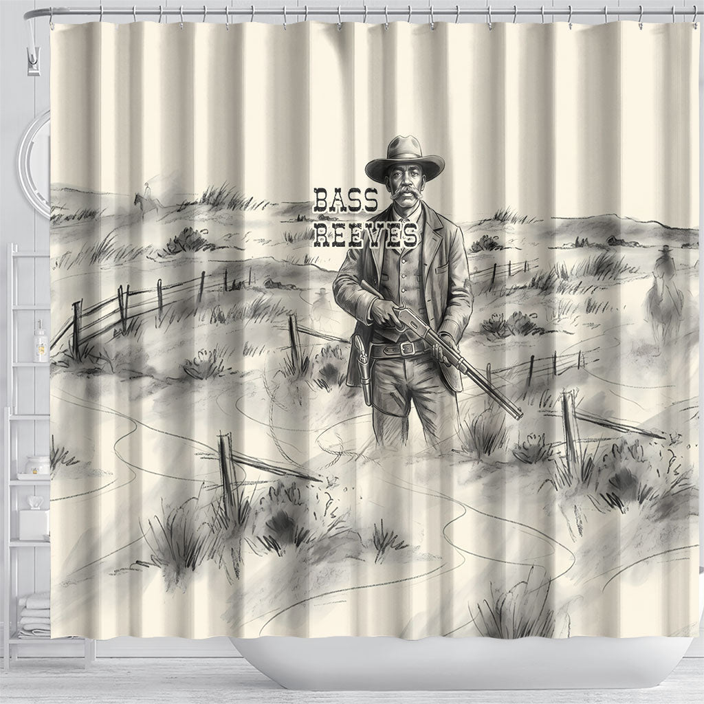 Bass Reeves Lawman Western Marshal Shower Curtain Vintage Charcoal Sketch Indomitable Black Cowboy Legend