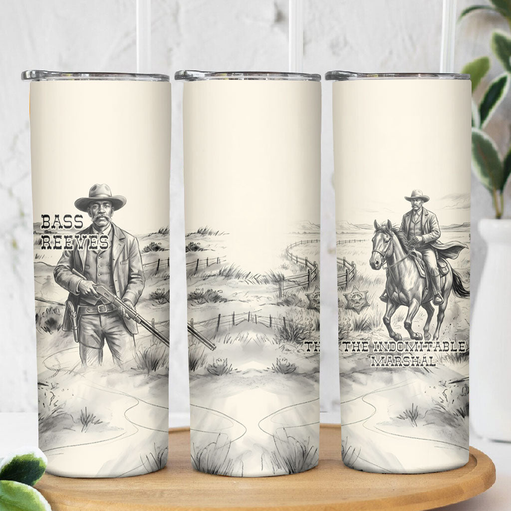 Bass Reeves Lawman Western Marshal Skinny Tumbler Vintage Charcoal Sketch Indomitable Black Cowboy Legend