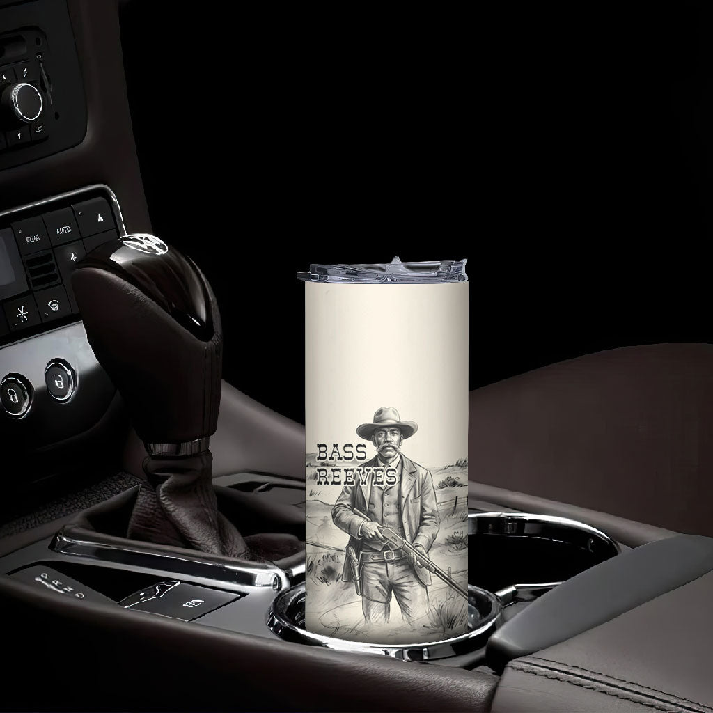 Bass Reeves Lawman Western Marshal Skinny Tumbler Vintage Charcoal Sketch Indomitable Black Cowboy Legend