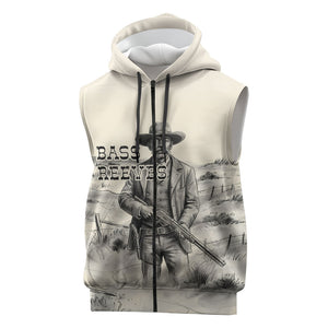 Bass Reeves Lawman Western Marshal Sleeveless Zip Hoodie Vintage Charcoal Sketch Indomitable Black Cowboy Legend
