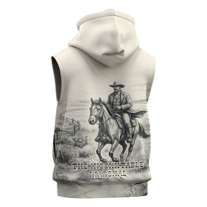 Bass Reeves Lawman Western Marshal Sleeveless Zip Hoodie Vintage Charcoal Sketch Indomitable Black Cowboy Legend