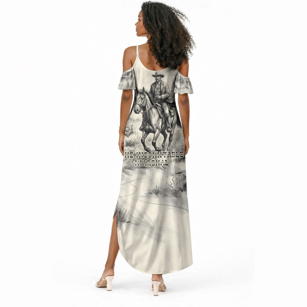 Bass Reeves Lawman Western Marshal Summer Maxi Dress Vintage Charcoal Sketch Indomitable Black Cowboy Legend