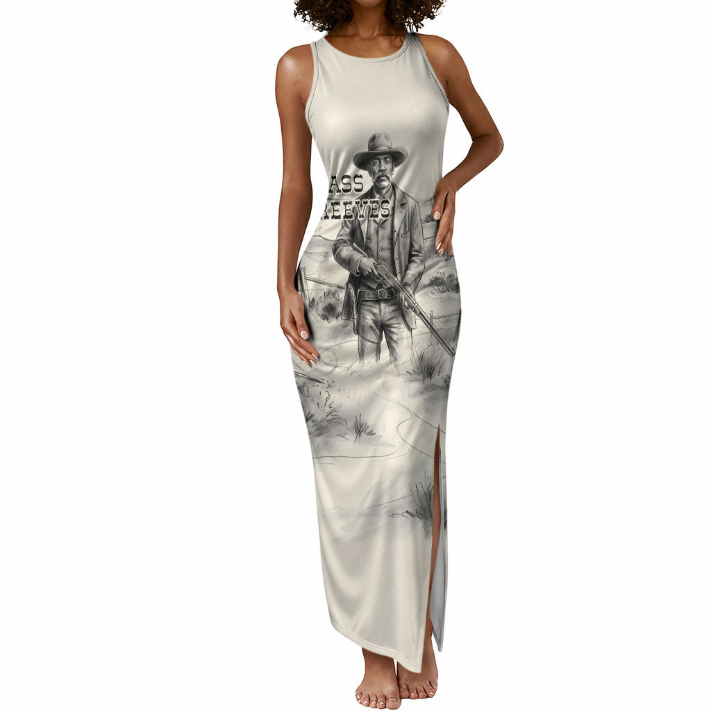 Bass Reeves Lawman Western Marshal Tank Maxi Dress Vintage Charcoal Sketch Indomitable Black Cowboy Legend