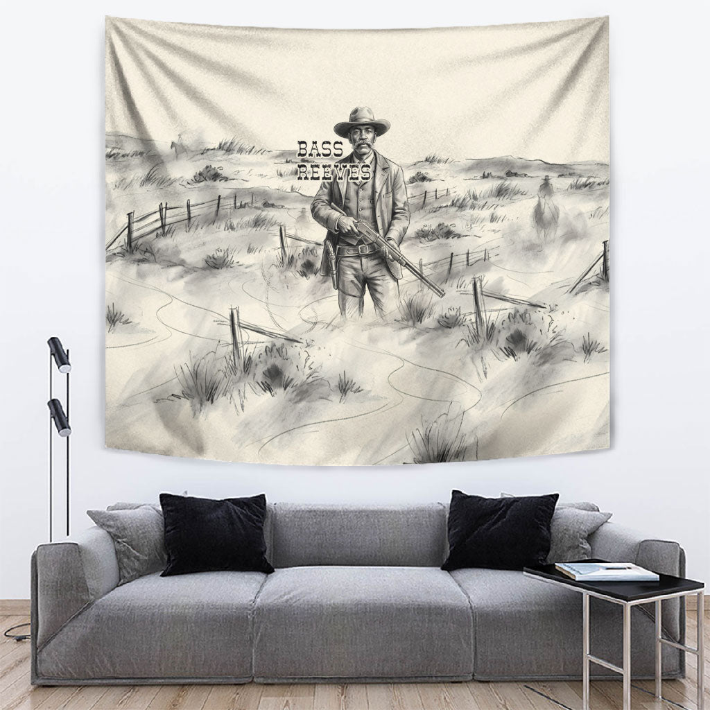 Bass Reeves Lawman Western Marshal Tapestry Vintage Charcoal Sketch Indomitable Black Cowboy Legend