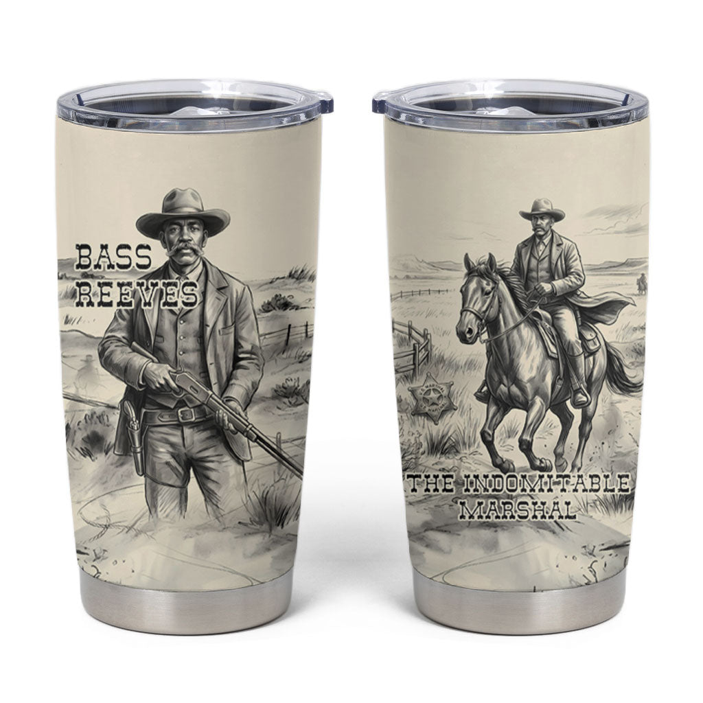 Bass Reeves Lawman Western Marshal Tumbler Cup Vintage Charcoal Sketch Indomitable Black Cowboy Legend