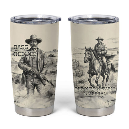 Bass Reeves Lawman Western Marshal Tumbler Cup Vintage Charcoal Sketch Indomitable Black Cowboy Legend