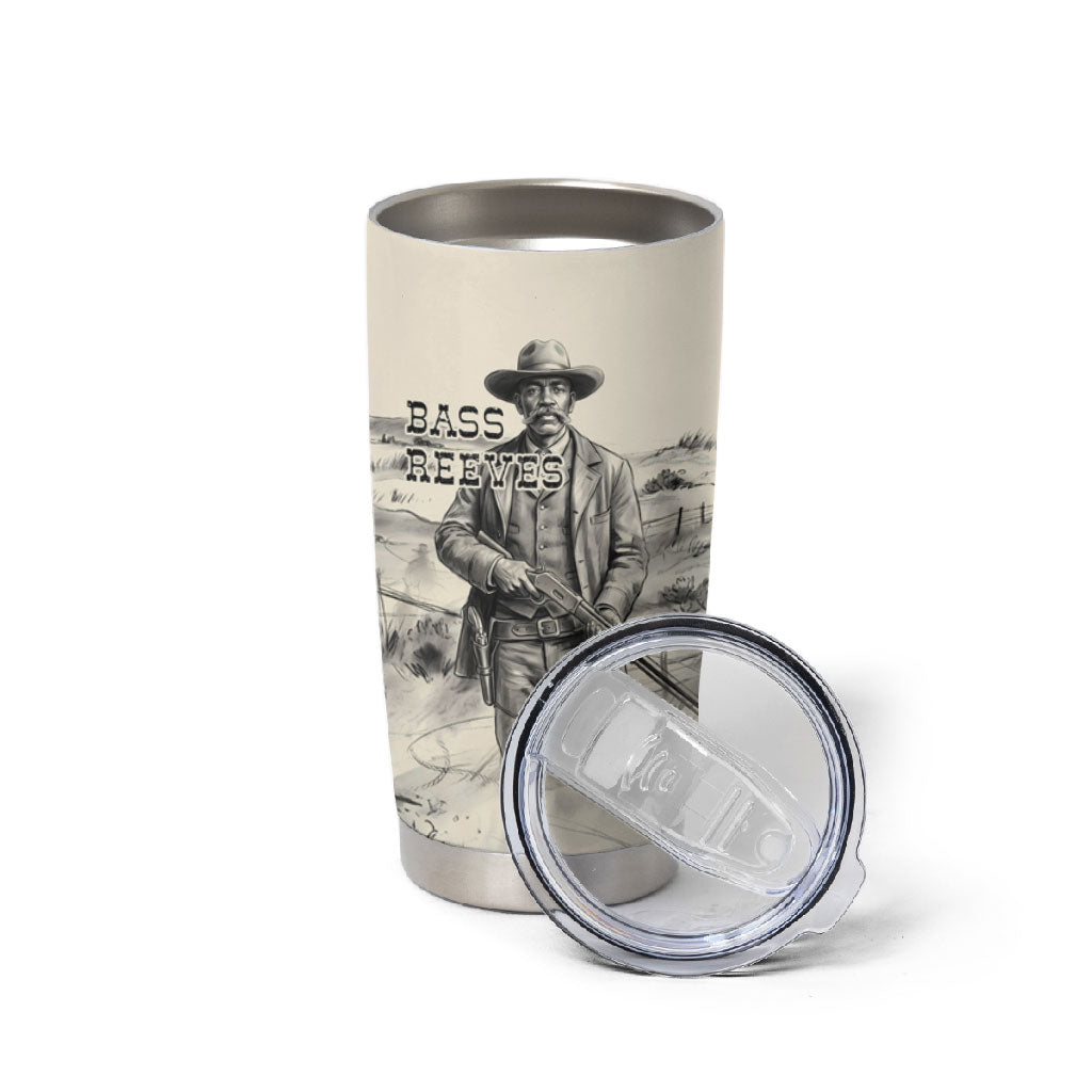 Bass Reeves Lawman Western Marshal Tumbler Cup Vintage Charcoal Sketch Indomitable Black Cowboy Legend