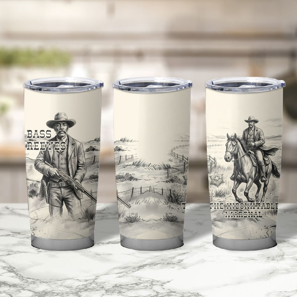 Bass Reeves Lawman Western Marshal Tumbler Cup Vintage Charcoal Sketch Indomitable Black Cowboy Legend