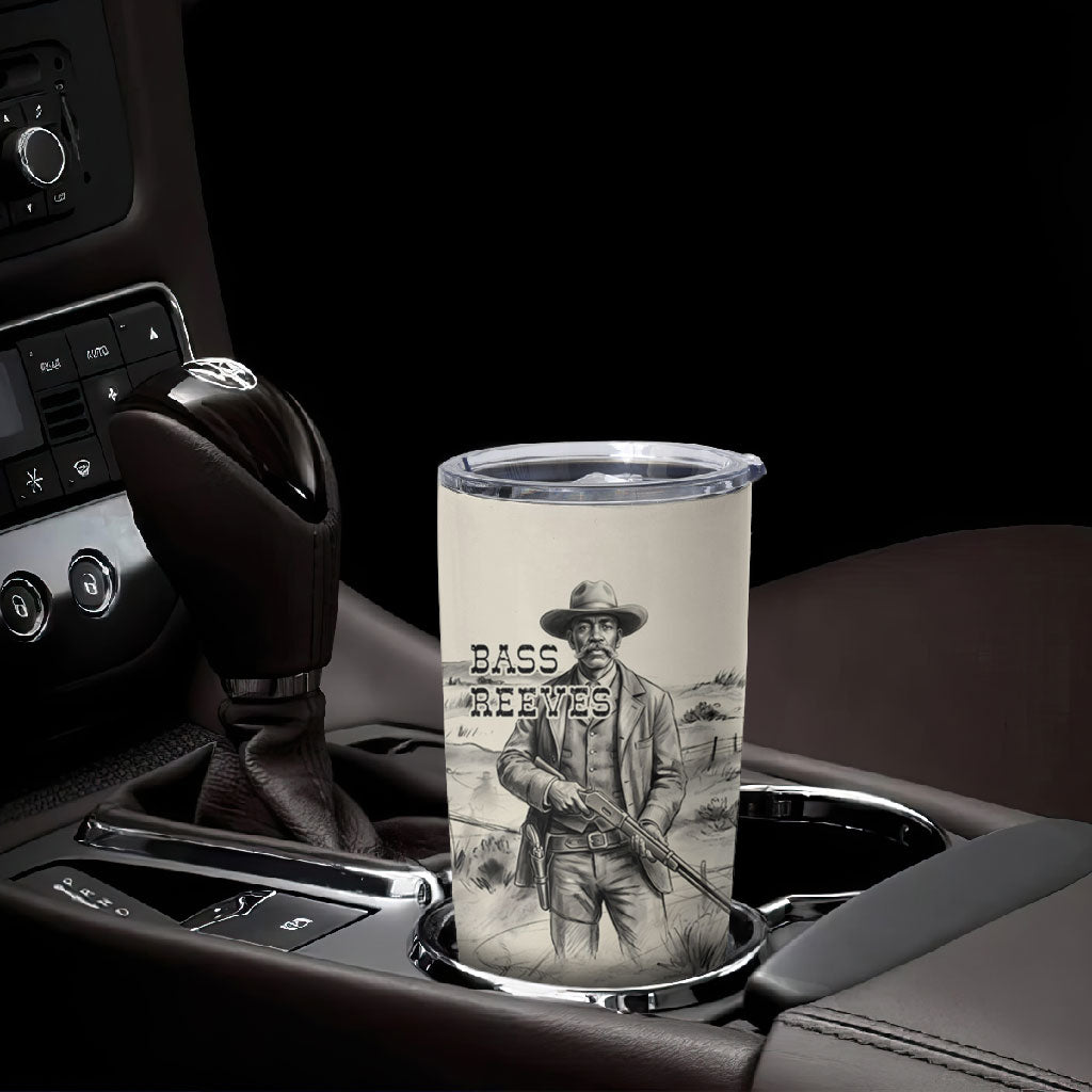 Bass Reeves Lawman Western Marshal Tumbler Cup Vintage Charcoal Sketch Indomitable Black Cowboy Legend
