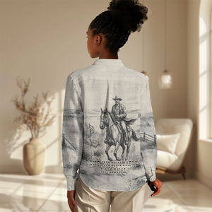 Bass Reeves Lawman Western Marshal Women Casual Shirt Vintage Charcoal Sketch Indomitable Black Cowboy Legend