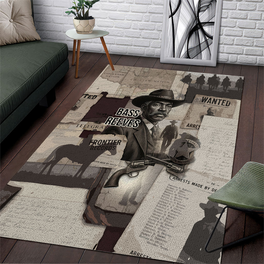 Bass Reeves Black Cowboy Lawman Area Rug Vintage Newspaper Collage Old West Legend Sketch