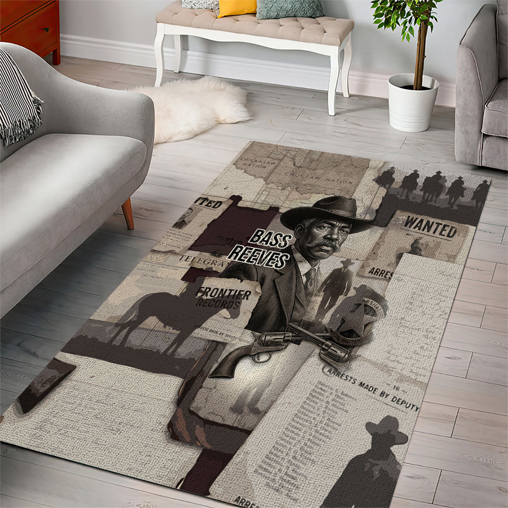 Bass Reeves Black Cowboy Lawman Area Rug Vintage Newspaper Collage Old West Legend Sketch