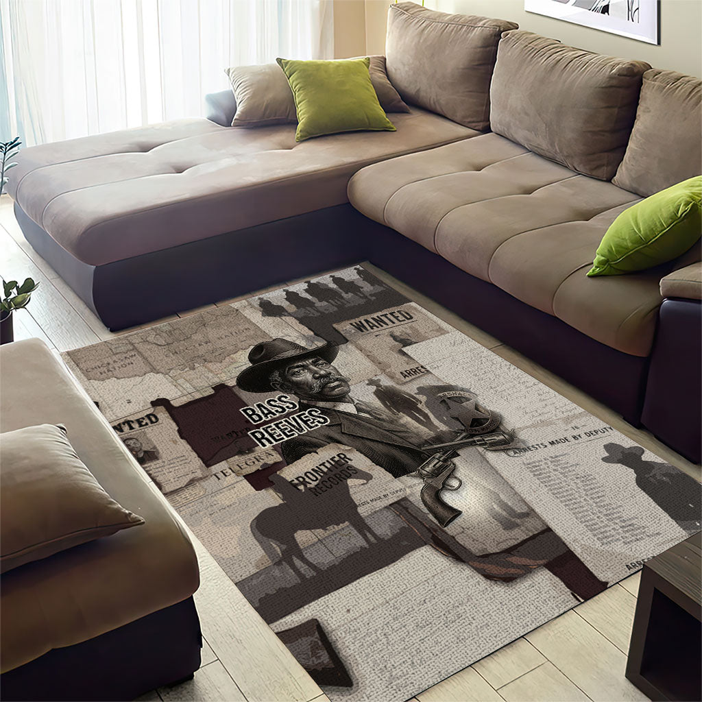 Bass Reeves Black Cowboy Lawman Area Rug Vintage Newspaper Collage Old West Legend Sketch