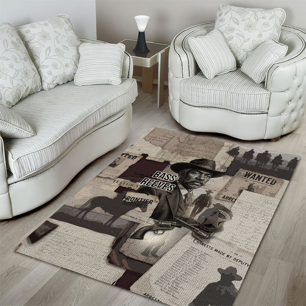 Bass Reeves Black Cowboy Lawman Area Rug Vintage Newspaper Collage Old West Legend Sketch