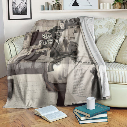 Bass Reeves Black Cowboy Lawman Blanket Vintage Newspaper Collage Old West Legend Sketch