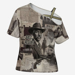 Bass Reeves Black Cowboy Lawman Cross Shoulder Shirt Vintage Newspaper Collage Old West Legend Sketch