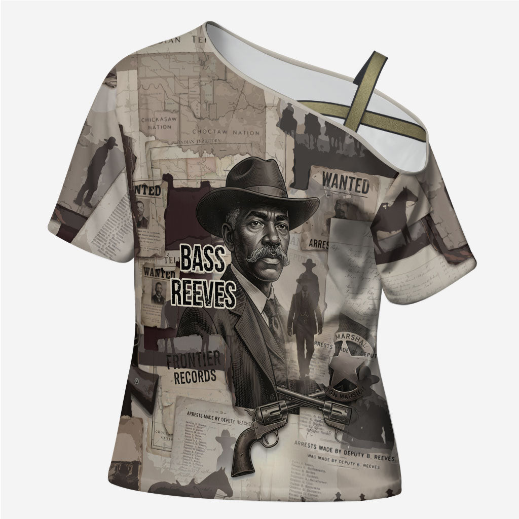 Bass Reeves Black Cowboy Lawman Cross Shoulder Shirt Vintage Newspaper Collage Old West Legend Sketch