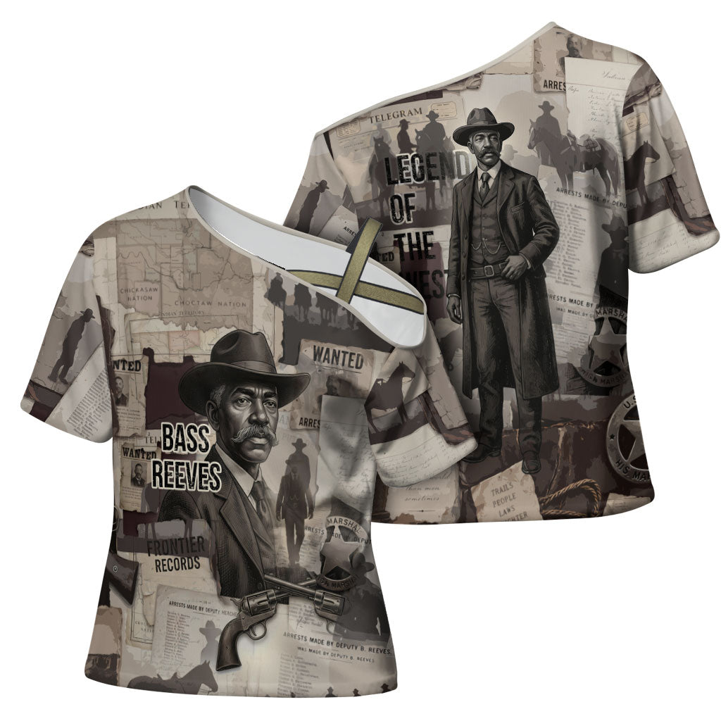 Bass Reeves Black Cowboy Lawman Cross Shoulder Shirt Vintage Newspaper Collage Old West Legend Sketch