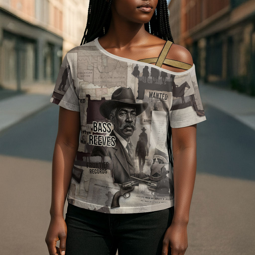 Bass Reeves Black Cowboy Lawman Cross Shoulder Shirt Vintage Newspaper Collage Old West Legend Sketch