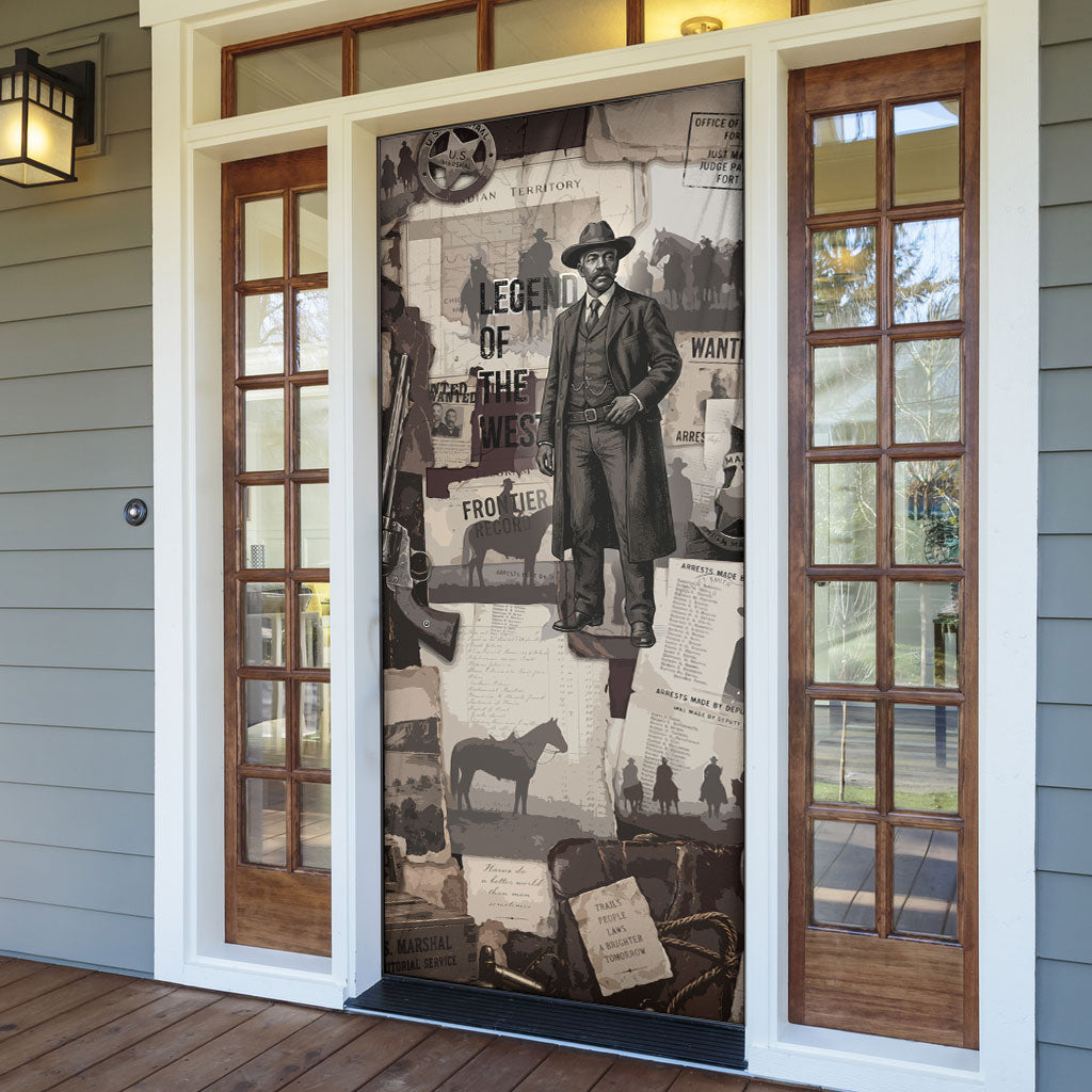 Bass Reeves Black Cowboy Lawman Door Cover Vintage Newspaper Collage Old West Legend Sketch
